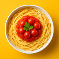 A healthy plate of fresh spaghetti with tomato sauce, basil, and parmesan cheese is a classic Italian dinner cuisine dish