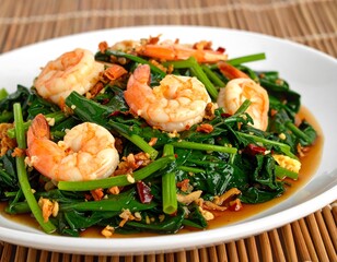 Stir-fried Spinach with Shrimp.