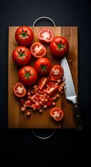 Wooden cutting board with sliced tomatoes