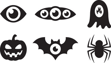 Creepy eye Halloween icon set pumpkin eye ghost eye silhouette vector