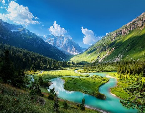 emerald valley rivers of honey and mountains cradling dreams ai generative