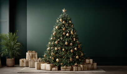 Christmas tree with golden ornaments