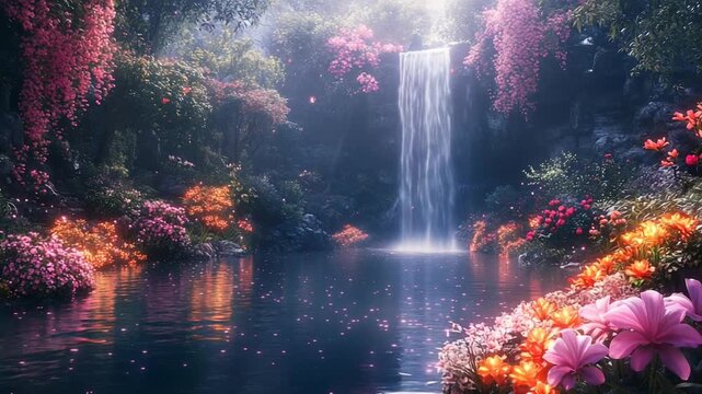 Enchanted Waterfall Oasis - A Serene Escape into Natures Embrace.