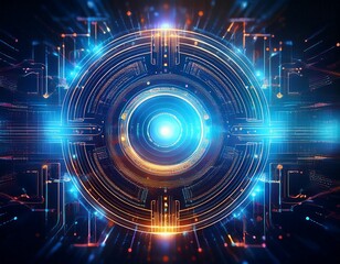 abstract background of future technology concept digital business solutions web interface with glowing circle innovative tech design circuit board lines with data flow digital transformation