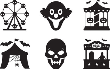 Haunted carnival Halloween icon set silhouette vector