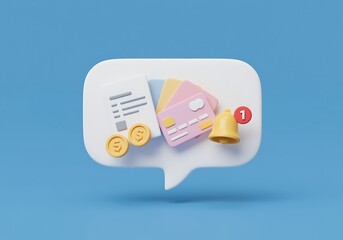 Financial Notification Icon with Credit Cards Coins and a Message Bubble Finance and Business Concepts