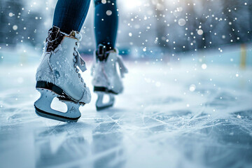 Woman wearing ice skates standing on ice rink surface generative ai
