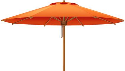 Orange Patio Umbrella with Wooden Pole on Transparent Background