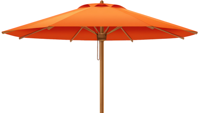 Orange Patio Umbrella with Wooden Pole on Transparent Background