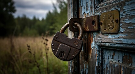 Locked Wooden Door in Field.