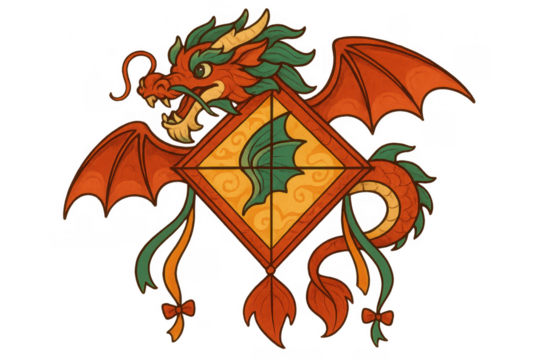 Red dragon traditional chinese kite art illustration