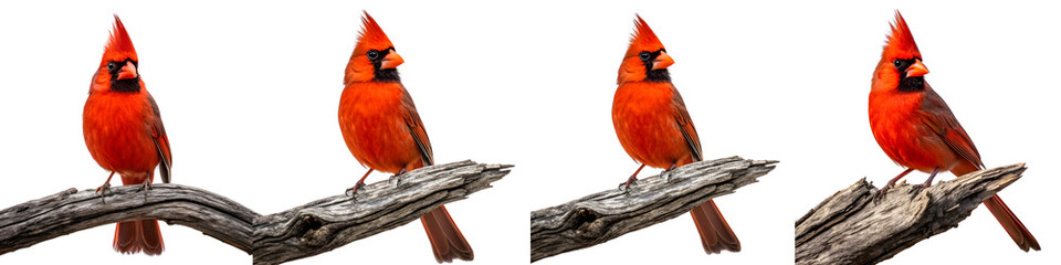 Fototapeta premium Four northern cardinal birds isolated on transparent background