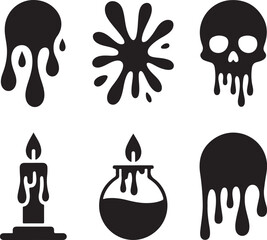 Horror drip Halloween icon set blood silhouette vector