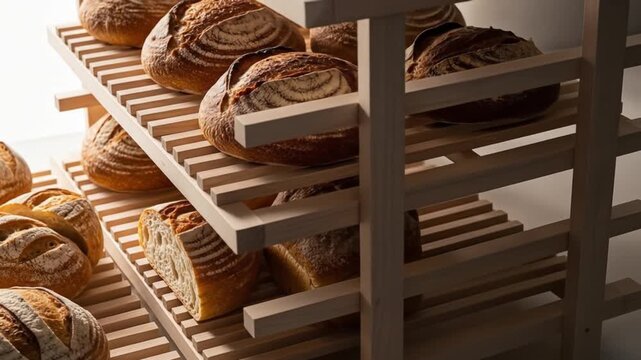 Sourdough loaves display bread rack