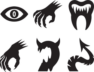 Monster parts Halloween icon set silhouette vector