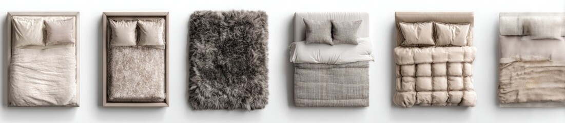 Overhead view of various beds with different bedding