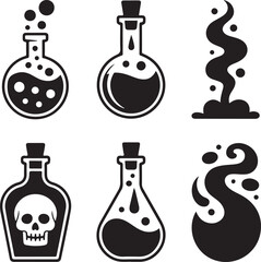 Potion elixir Halloween icon set silhouette vector