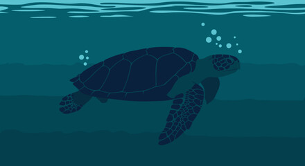 Sea turtle swimming underwater in tranquil ocean setting  