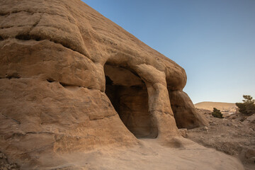 Close-up of Natural Sandstone Rock Formation with a Small Hollow in Petra, Jordan. Middle East Scenery of Big Stone in Middle East.