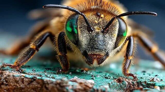 Close-up of a bee on a weathered surface