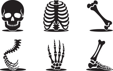 Skeleton parts Halloween icon set silhouette vector