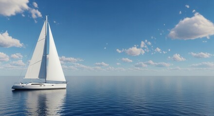 Obraz premium A Majestic Sailboat Glides Across a Tranquil Azure Sea Under a Sunny Sky