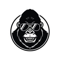 Logo Gorilla Glasses Design. Head Monkey. Flat Icon Modern Template. Vector illustration