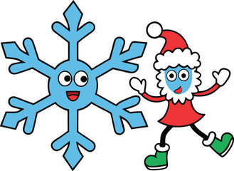 christmas snowflake decoration and dancing cartoon