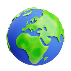 Stylized Globe Earth Rendered in Blue and Green with Transparent Background