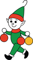cute elf carrying christmas ornaments cartoon