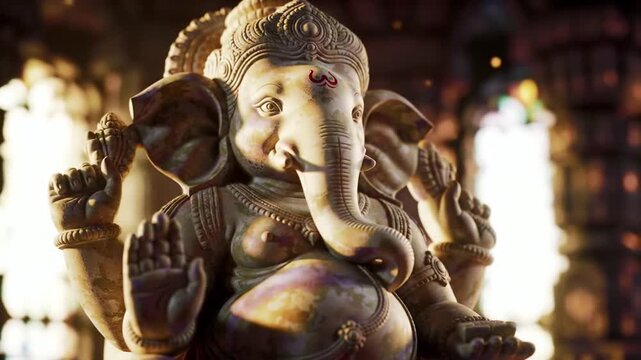 Beautifully Carved Stone Statue of Hindu God Ganesha.