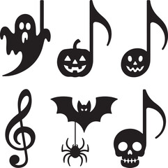 Spooky music Halloween icon set ghost note pumpkin clef silhouette vector