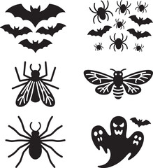Swarm insect Halloween icon set silhouette vector