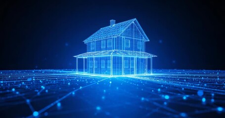 Futuristic house blueprint on digital network connecting intelligent home concept - Powered by Adobe
