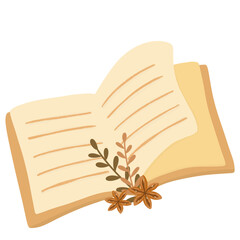 Open book with florals decoration , cozy autumn decoration 