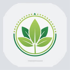 Minimalist green leaf emblem with circular border, symbolizing nature and veganism, perfect for organic brands and eco-friendly businesses