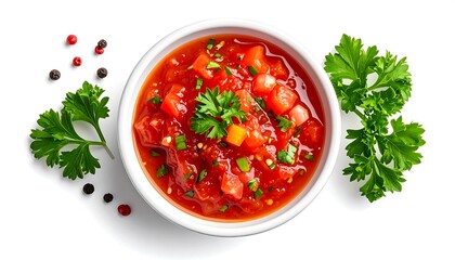 Close-up of a bowl of red salsa