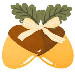 Acorns with bow, cozy autumn decoration 