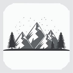 Monochrome Mountain Range Illustration A Striking Black and White Scene Depicting Peaks and Trees