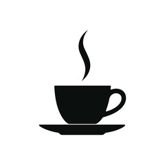 Minimal Coffee Cup Silhouette – Single Swirl Steam on Saucer