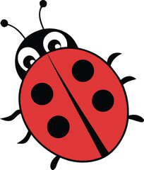 Simple Ladybug Cartoon with White Eyes. Cute Bug Illustration for Children. Graphic Ladybug Vector Isolated on White.
