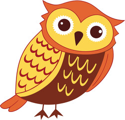 Whimsical Cartoon Owl Vector Illustration. Plump Friendly Owl with Expressive Eyes. Autumn Toned Owl Character Design.
