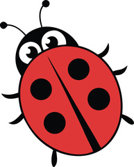 Top Down View of Cartoon Ladybug. Red Ladybug Vector with Black Spots. Cheerful Insect Illustration Isolated.
