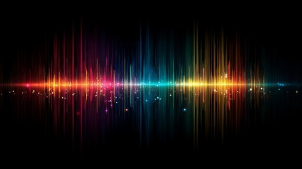 Abstract colorful light wave with digital sound equalizer on dark background, concept for audio spectrum visualization, technology wallpaper and music event promotion