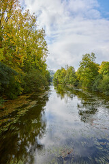 view on Moehne river at late summer time in Ense, Germany
