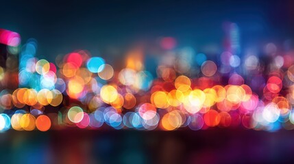 Fototapeta premium vibrant bokeh lights creating a festive blurred backdrop abstract nighttime illumination with space for text in a horizontal banner format