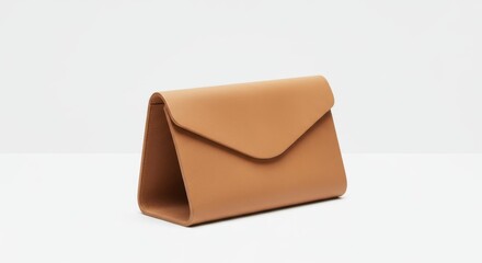 Sophisticated envelope-style handbag in tan color, minimalistic design for fashion accessory
