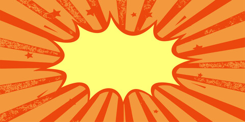 Pop art background. Comic pattern with speech bubble and starburst. Comic sound effect illustration retro style. Blank boom speech bubble. Duotone effect. Vintage gradient banner. Retro starburst 