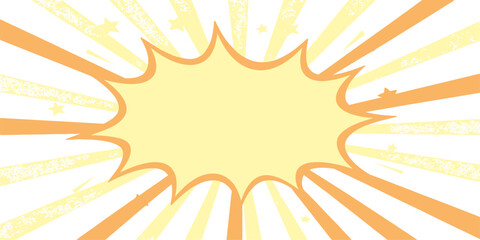 Pop art background. Comic pattern with speech bubble and starburst. Comic sound effect illustration retro style. Blank boom speech bubble. Duotone effect. Vintage gradient banner. Retro starburst 