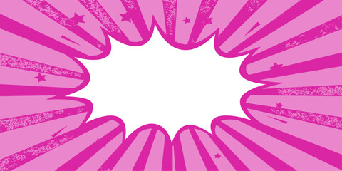 Comic book style blank speech bubble. retro cartoon design. Empty speech bubble in white color for your design. Handmade cut out paper craft art work. Explosion Burst, Radial Lines and Halftone Dots